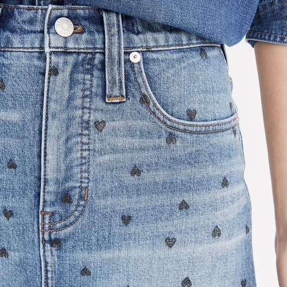 Madewell stretch denim straight mini skirt black heart print edition - Picture 4 of 15